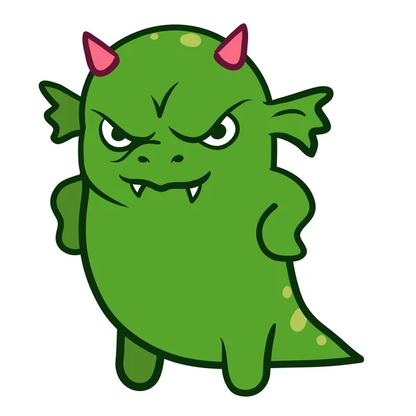 Monstruo de dragón verde enojado lindo y divertido — Vector de stock