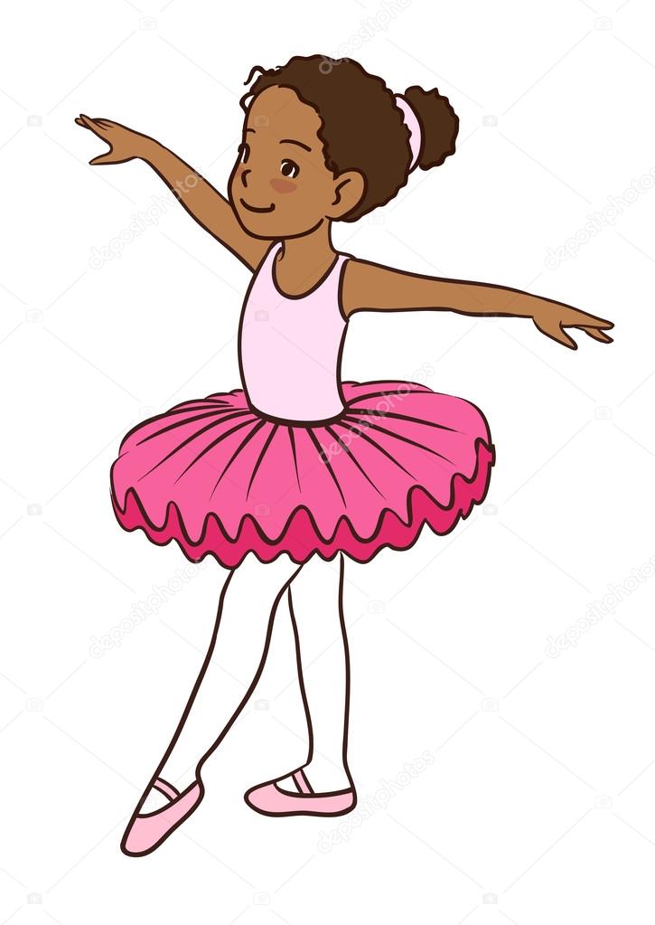 Cute little girl with dark skin in ballet outfit
