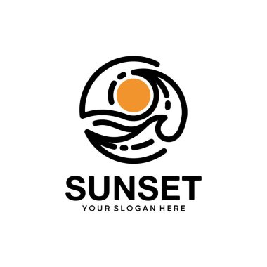 Okyanus dalgası ve güneş logosu tasarımı günbatımı ve gündoğumu konsepti yaratıcı sanat tarzı