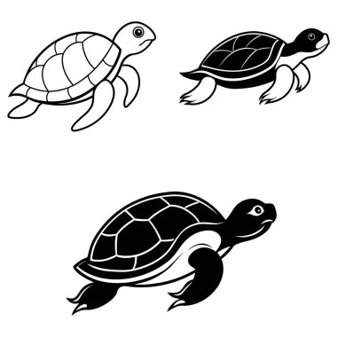 Temiz taslak şeklinde çizilmiş sevimli deniz kaplumbağaları. Deniz teması, okyanus grafikleri, yaban hayatı ikonları ve dekoratif su sanatları için mükemmel..