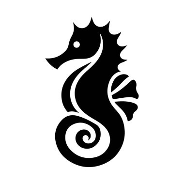 Kalın spiral dizaynlı siyah-beyaz denizatı. Deniz grafikleri, okyanus teması, dekoratif deniz unsurları ve vahşi yaşam çizimleri için ideal..