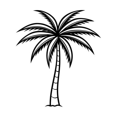 Basit çizgileri olan uzun palmiye ağaçları. Tropikal temalar, plaj sanat çalışmaları, seyahat grafikleri ve botanik dekoratif kullanım için mükemmel.