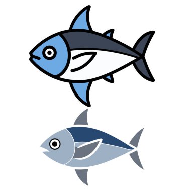 Deniz ürünleri ve deniz ürünleri tasarımları için uygun basit balık çizimleri.