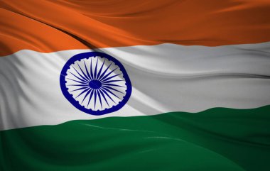 Gerçekçi kumaş dokuları ve akan ipek dalgalarıyla Hindistan 'ın ulusal bayrağı.