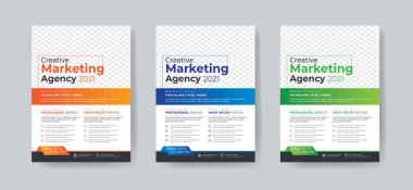 Yaratıcı Pazarlama Ajansı uçuş şablonu tasarımı. Broşür tasarımı, modern tasarım, yıllık rapor, poster, 3 renkli şekilli A4 broşür tasarımı
