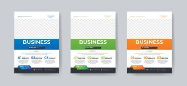 Yaratıcı soyut şirket broşürleri vektör şablonu tasarımı. Broşür tasarımı, modern tasarım, yıllık rapor, poster, 3 renkli şekilli A4 broşür tasarımı