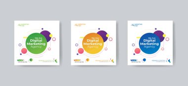 Yaratıcı Dijital Pazarlama Ajansı sosyal medya kurumsal proje tasarımının şablonu. 3 Renkli Aksan ile vektör gösterimi ile yazdırılacak şekilde ayarla