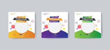 Yaratıcı Dijital Pazarlama Ajansı sosyal medya kurumsal proje tasarımının şablonu. 3 Renkli Aksan ile vektör gösterimi ile yazdırılacak şekilde ayarla