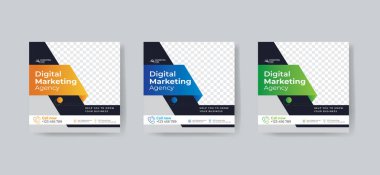 Yaratıcı Dijital Pazarlama Ajansı sosyal medya kurumsal proje tasarımının şablonu. 3 Renkli Aksan ile vektör gösterimi ile yazdırılacak şekilde ayarla