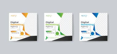 Yaratıcı Dijital Pazarlama Ajansı sosyal medya kurumsal proje tasarımının şablonu. 3 Renkli Aksan ile vektör gösterimi ile yazdırılacak şekilde ayarla
