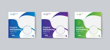 Yaratıcı Dijital Pazarlama Ajansı sosyal medya kurumsal proje tasarımının şablonu. 3 Renkli Aksan ile vektör gösterimi ile yazdırılacak şekilde ayarla