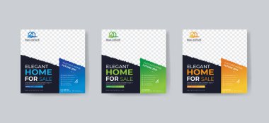 3 Renk Aksanı Şablonlu Emlak İlanı. Instagram Sosyal Medya Posta Web Afişi Tasarımı
