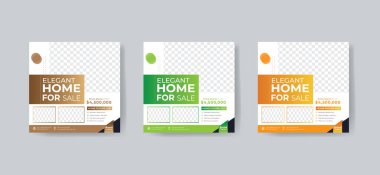 3 Renk Aksanı Şablonlu Emlak İlanı. Instagram Sosyal Medya Posta Web Afişi Tasarımı