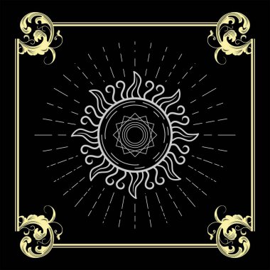 Siyah arkaplanda güneş sembolü olan bir çerçeve.