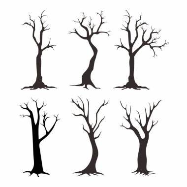 Vektör illüstrasyon ana hatları orman ve gövde ağaç silueti koleksiyonu. Doğa silueti