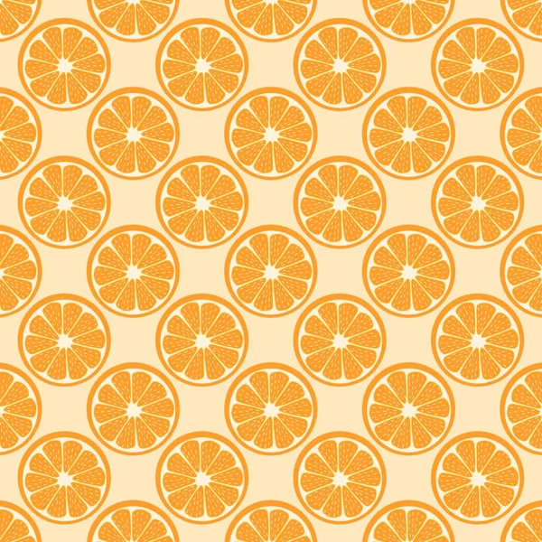 Seamless pattern of orange fruit slices on a soft beige background. Fresh citrus design ideal for packaging, wallpaper, textile, and summer-themed projects.