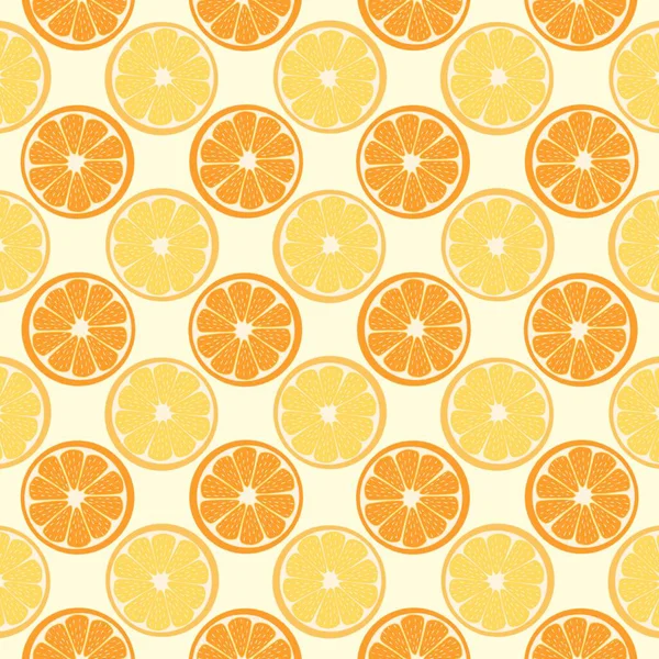 Seamless pattern of orange and lemon slices on yellow background. Bright, fresh, and citrus-inspired design perfect for packaging, fabric and wallpaper.