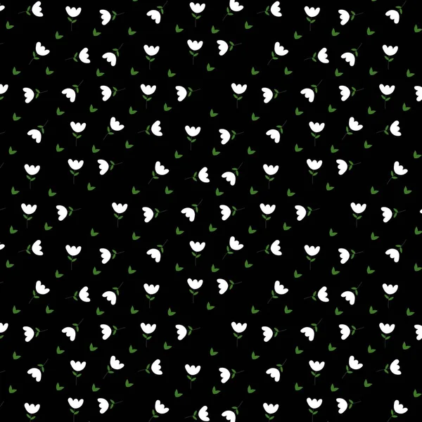 Kusursuz çiçek desenli, siyah arka planda beyaz çiçekler. Tekstil, duvar kağıdı, ambalaj kağıdı ve dijital tasarımlar için elverişli.