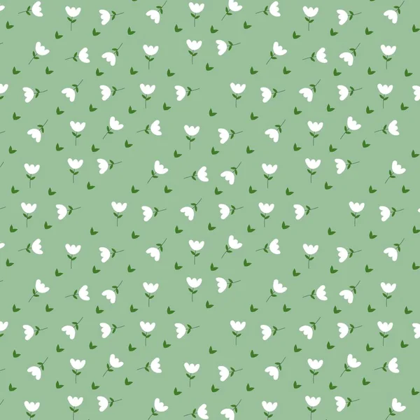 Kusursuz çiçek desenli yeşil arka planda beyaz çiçekler. Tekstil, duvar kağıdı, ambalaj kağıdı ve dijital tasarımlar için elverişli.