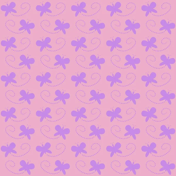 Pembe arka planda noktalı uçuş izleri olan kusursuz desenli mor kelebekler. Kumaş, duvar kağıdı, ambalaj kağıdı ve doğa temalı tasarımlar için idealdir..