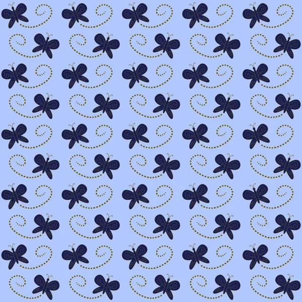 Mavi arka planda kusursuz desenli siyah kelebek