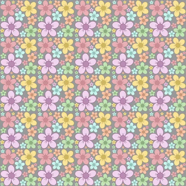 Gri bir arka planda, kusursuz desenli, rengarenk, el çizimi çiçekler. Kumaş, ambalaj kağıdı, duvar kağıdı ve dekoratif tasarım projeleri için mükemmel..