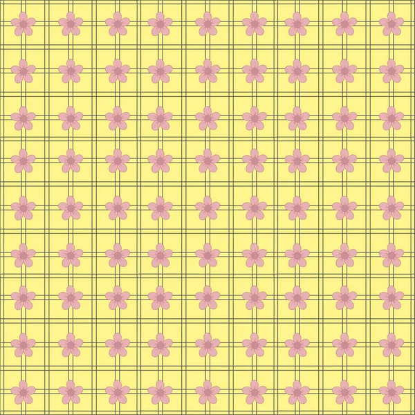 Sarı ekose arka planda kusursuz pembe çiçek deseni. Tekstil ürünleri, ambalaj kağıtları, duvar kağıtları, albüm tasarımları ve dijital projeler için mükemmel..