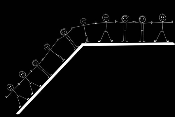 Командная работа, помогающая друг другу достичь успеха, концепции поддержки, единства и лидерства