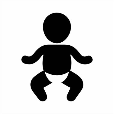 Bebek bezi takan siyah bir siluet simgesi. Bebek bakımını, yeni doğanları, çocukluğu, ebeveynliği ve tasarımda annelik kavramlarını temsil eden basit, şirin bir sembol.