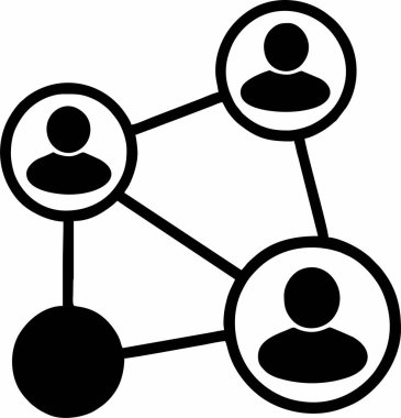 Birbirine bağlı insanları gösteren siyah beyaz sosyal ağ ya da bağlantı simgesi. Toplumu, takım çalışmasını, iletişimi, ağı ve grup teknoloji kavramlarını temsil eder.