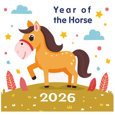 At Yılı 2026 Vektör - Yeni Yıl Kutlama Kartı Tasarımı