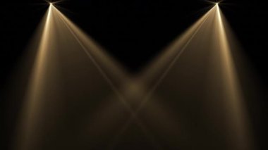 Parlak altın ışık huzmeleri ile soyut bir arkaplan. Spot ışıklarıyla aydınlatılan bir ürünün safhası. Kutlamalar ve ödüller için. Döngülü.