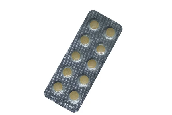 Beyaz arka plana izole edilmiş yuvarlak tabletlere sahip su toplaması sağlık ilaçları ilaç tedavisini ve tıbbi malzemeleri temsil ediyor.