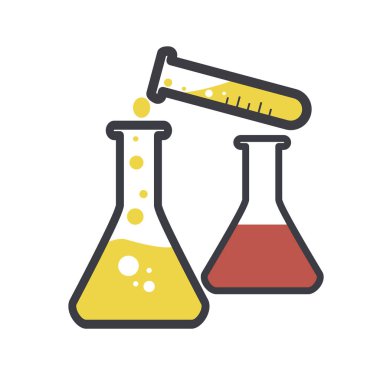 Laboratuvar cam ikonu seti. Bir tüp simgesinde kimyasal sıvı. İllüstrasyon için tüp testi veya matara simgesi