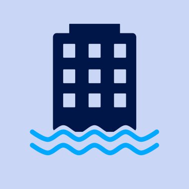 Doğal afet logosu, sel felaketinden etkilenen otel logosu