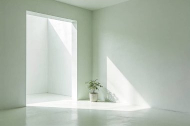 Güneş ışığı, modern mimari alanların temiz ve boş duvarlarında dramatik gölgeler oluşturur.