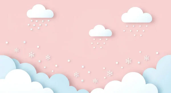 3 boyutlu kağıt kesiği Pembe arka planda bulut kesimi.