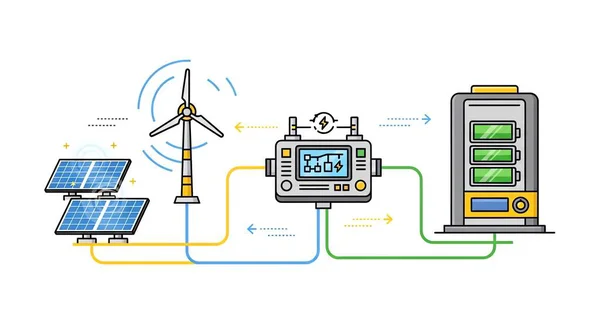 Güneş sistemli elektrik santrali, vektör tasarımı illüstrasyonu