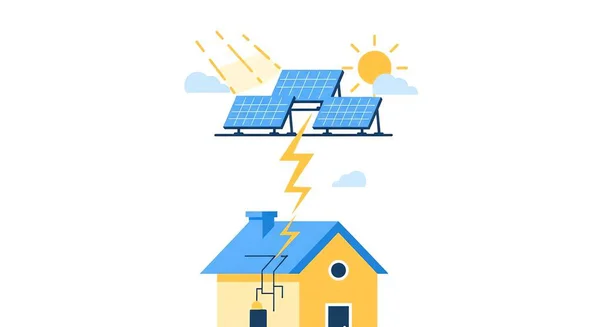 Güneş panelleri ve güneş panelleri olan bir ev. Güneş enerjisi. Güneş panelleri. vektör illüstrasyonu.