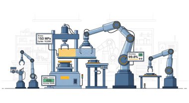 Robot kol kolu robot kol kol kol kol kol fabrika teknolojisi yapay zeka endüstrisi illüstrasyon.
