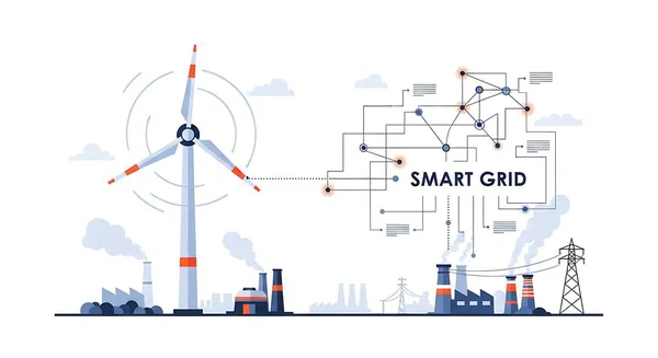 Akıllı elektrik santrali. akıllı güç istasyonu, akıllı fabrika, enerji, rüzgar enerjisi, güç kaynağı