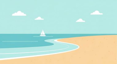 Denizde bir kumsal. vektör illüstrasyonu