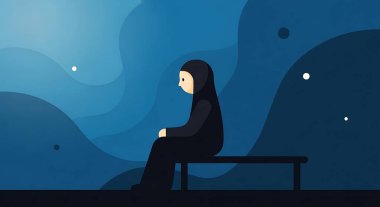 Üzgün yüzlü üzgün kız boş bir yerde bir sandalyede oturuyor.