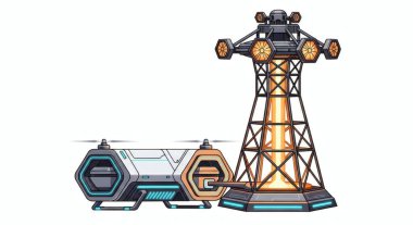 Teleskoplu büyük bir geminin vektör karikatür çizimi
