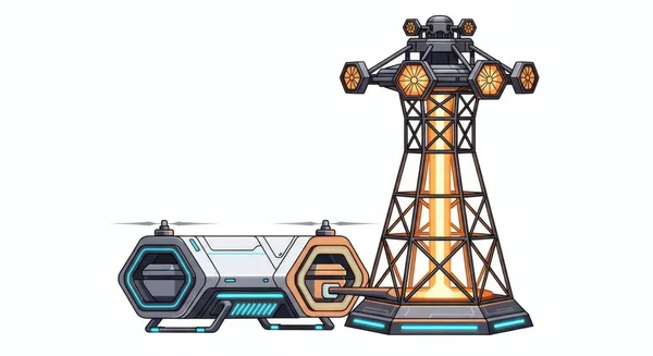 vector cartoon illustration of a big ship with a telescope