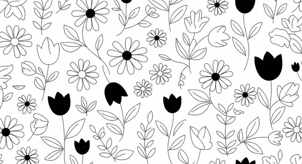 Kusursuz desen. Çiçek deseni. El çizimi karalama vektör çizimi. Çiçekler, yapraklar ve dallar. vektör.