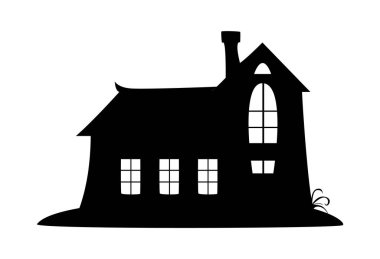 Cadılar Bayramı korku evi, eski malikane silueti. Cadı ya da vampir evi, korkunç bir ev, Cadılar Bayramı perili evi. Ürkütücü klasik malikane izole vektör silueti