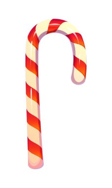 Kış tatili için şeker kamışı veya Noel lolipop çubuğu, çizgi film vektör ikonu. Noel hediyesi ya da yeni yıl için şeker kamışı oyuncağı süsü ve Noel ağacı şeker kamışı süsü