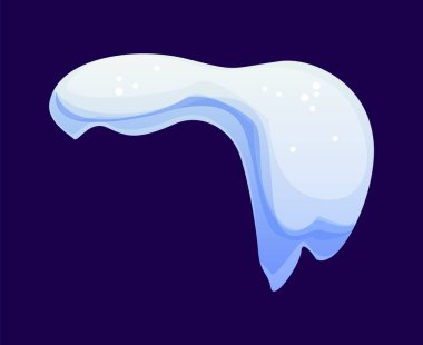 Kış buz örtüsü ve yumuşak kıvrımlı kar yağışı, karlı, donmuş pencereler aşağıya doğru sarkan buz saçakları ve kar taneleri ya da buz parçacıkları ile sarkıyor. Çizgi film vektörü mevsimlik Noel tatili dekorasyonu