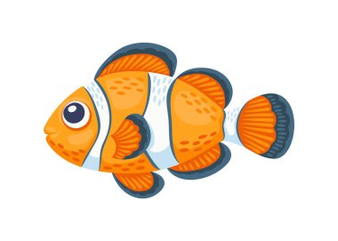 Palyaço balığı denizi sualtı çevre hayvan çizgi film karakteri. Su altı vahşi yaşam yaratığı şirin bir kişilik, okyanus suyu palyaço balığı neşeli, izole edilmiş vektör karakteri. Deniz hayvanlarının mutlu maskotu.